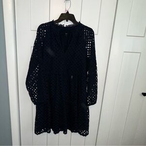 J. Crew Navy Eyelet Lace Dress large